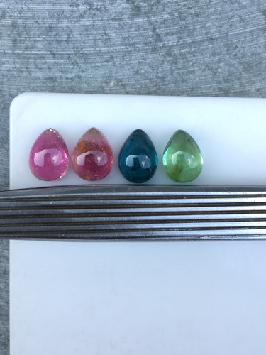 Excellent multi tourmaline well cabochon good quality 4 pieces pear 7.70 carat - Picture 4 of 5
