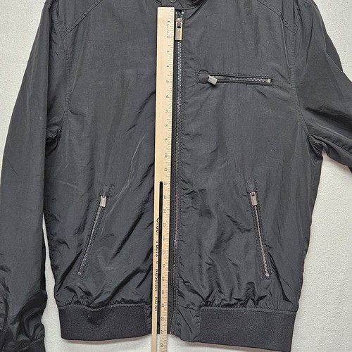 H&M Jacket Mens Medium Black Zip Up Hooded Lightweight Bomber Coat Pockets - Picture 9 of 10