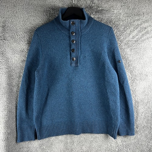 Stone Island Pullover Herren Half Zip Knopfleiste Wolle High Neck Sweater Blau XL