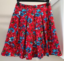 Talbots Women's Petite Size 2P Floral Pleated Skirt Red/Blue/White A-Line Lined