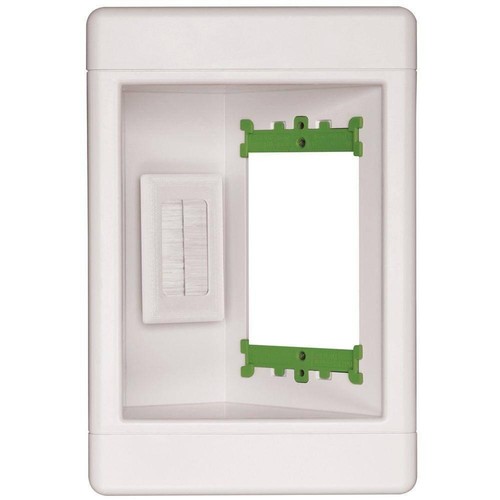 Recessed TV Media Box Wall Mount 1 Gang White Low Voltage Brush Insert PVC - Afbeelding 1 van 7