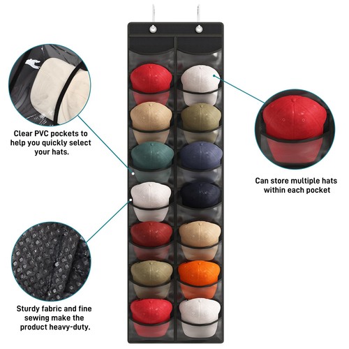 Hat Organizer for Baseball Caps, 16 Pocket Over The Door Hat Rack For Storage... - Bild 3 von 7