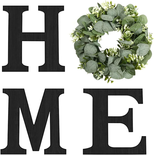 Wood Home Sign with Artificial Eucalyptus Wreath for O, Hanging Farmhouse Wall H - Bild 11 von 12