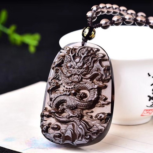 Crystal Natural ice obsidian dragon necklace amulet pendant with bead chain wen - Bild 3 von 6