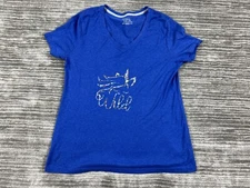 Time And Tru Top Womens Large Blue Shortsleeve Graphic Shirt Wild Unicorn