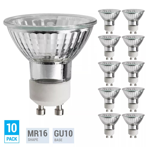 10 Pack MR16 Bulbs 50 Watt 50W Flood 36 Degrees 120V Twist And Lock GU10 Base