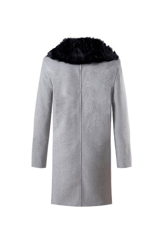 Men's Overcoat Trench Coat Faux Fur Collar Business Winter Warm Long Coat Tops - Photo 13/20
