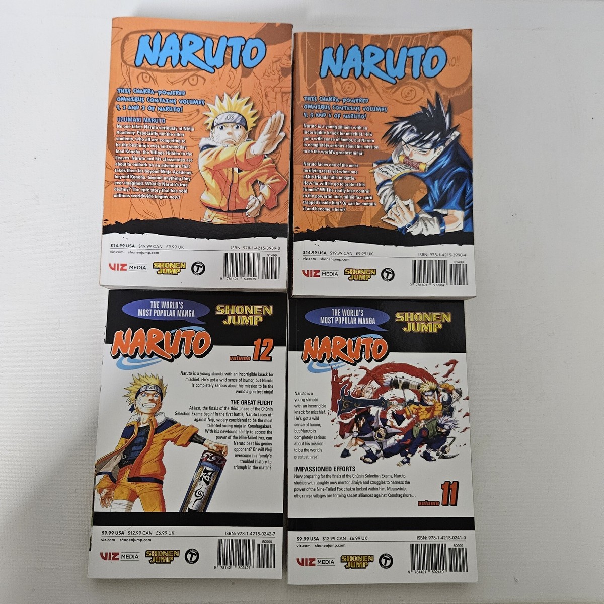 Naruto 3-in-1 Omnibus Manga Set Volumes 1-6 ,11,12 (4 Books Total
