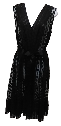 Alfani Women Ladies Black Sheer Dressy Sleeveless V Neck Belted Dress Sz L NWOT - Picture 2 of 5