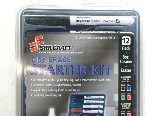 Skilcraft Dry Erase Starter Kit - 12 Markers Fine & Chisel, 8 oz Cleaner, Eraser - Picture 2 of 7