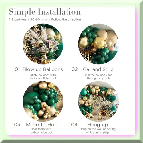 Golden Greenery Ballongirlande Set - 135 Metallic & Dunkelgrün Luftballons für Bir - Bild 4 von 7