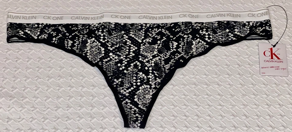 CALVIN KLEIN CK One Cotton Black White Snake Print 2 Thong Panty Womens Sz 2X 4X - Image 3 of 4