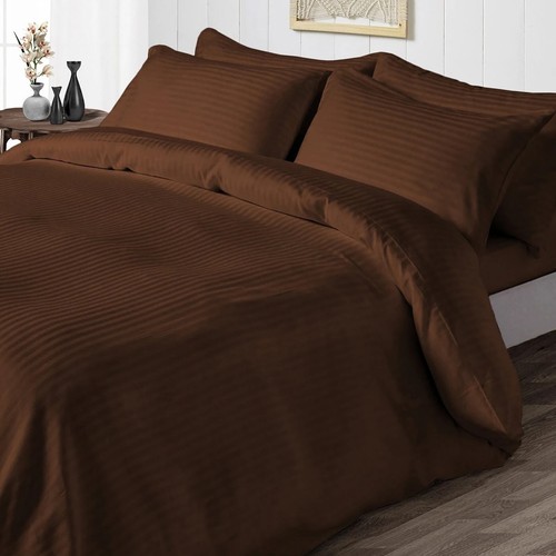 1000 OR 1200 TC Chocolate Linen Egyptian Cotton Stripes Choose Item & US Sizes - Picture 13 of 23