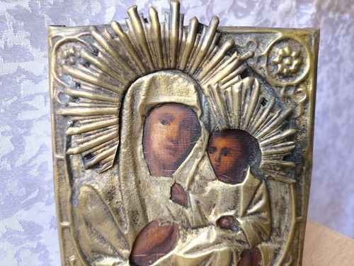 RAR Antique Icon Orthodox Russian Empire Mother of God Jesus 14х11 cm PAINTED - Picture 3 of 19
