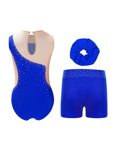 Kids Girl's Outfits Waistband Rompers Gymnastic Unitard With Shorts Dance Mesh - Picture 12 of 24