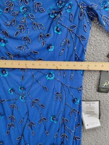 Adrianna Papell 3D Floral Beaded Sheath Dress Women's 16 Blue Horizon Back Zip - Picture 7 of 16