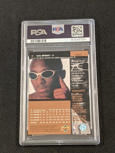 1996 Upper Deck Kobe Bryant Rookie PSA 6 EX-Mt Card #58 Black Mamba NBA HOF - Picture 4 of 5