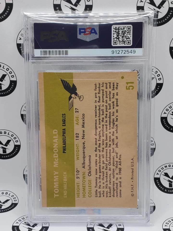 1961 Fleer #51 Tommy McDonald PSA 5 Philadelphia Eagles HOF - Image 2 of 2