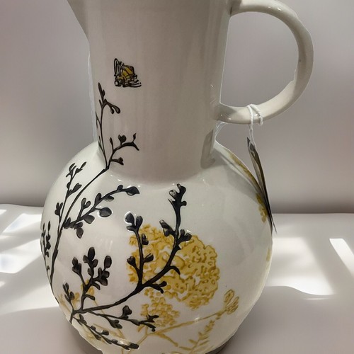 NWT Tag Brand Let It Bee Water Jug Pitcher Bees Flowers Textured Long Neck - Picture 2 of 7