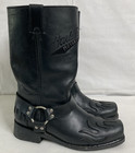 Harley Davidson Men’s Sz 10 Flamed Harness Motorcycle Boots 95206 Black Leather