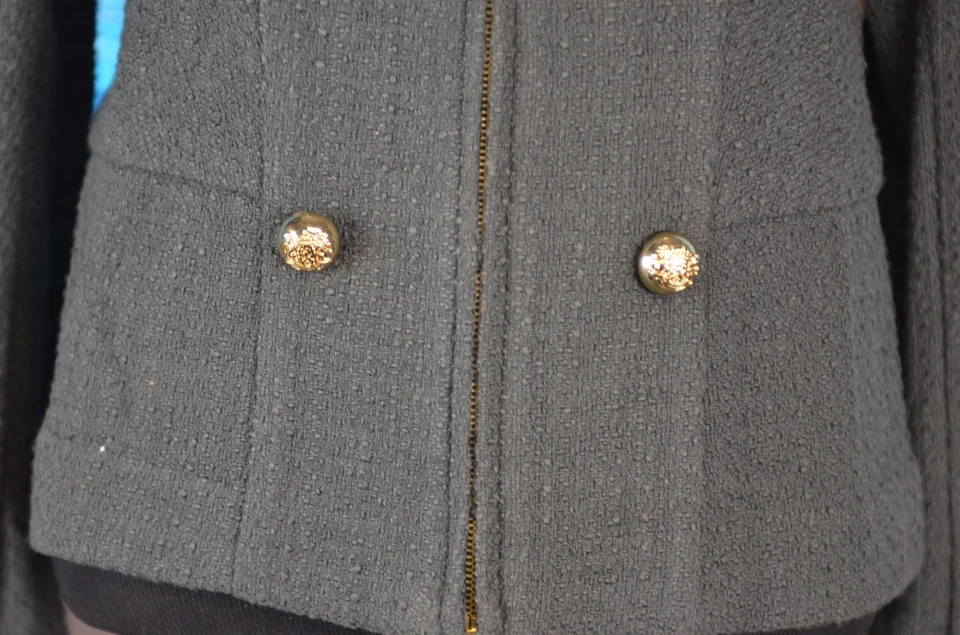 Abrigo deportivo Alfani para mujer cremallera completa talla 6 carrera algodón texturizado gris Foto 4 de 4