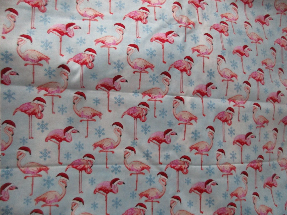 Cotton Stoff Flamingo Cotton Fabric Pink Flamingos Santa Hats