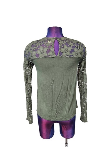 Hollister Olive Green Floral Lace Pop Over Top Size Small Juniors J53 - Picture 5 of 8