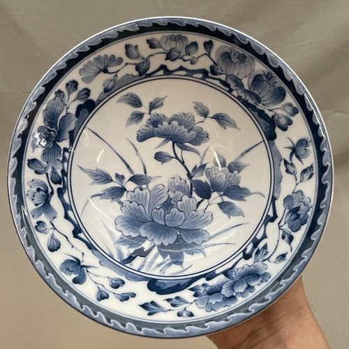 ¿Vintage/antiguo? Cuenco japonés Arita Ware azul y blanco casi 8" flores de diamante - Imagen 10 de 12