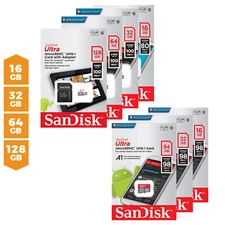SanDisk MicroSD Card Memory 16GB 32GB 64GB 128GB Class 10 With Adapter - By Lot