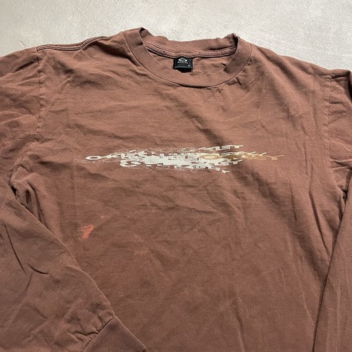 Vintage Oakley Software T Shirt S 90s Y2K Long Sleeved Faded Brown Center Logo - Picture 4 of 12