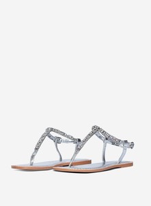 Dorothy Perkins Womens Silver Jules Flower Sandals Round Toe Flat Heel Shoes