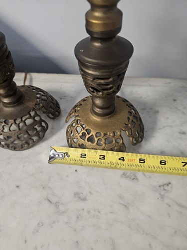 Vtg Pair of Brass Pillar Candle Holder Candlestick Lamps Dragons 17" Read - Picture 5 of 10