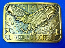 Patriotic Freedom Is Not Free Vintage USA American Eagle Flag Belt Buckle