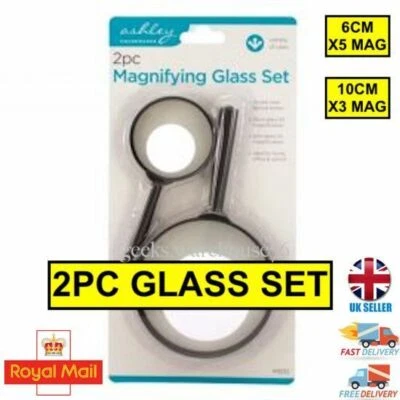 ASHLEY 2 X MAGNIFYING GLASS APROX 6/10CM GLASS KEEP IT HANDY READING SMALL PRINT WORK