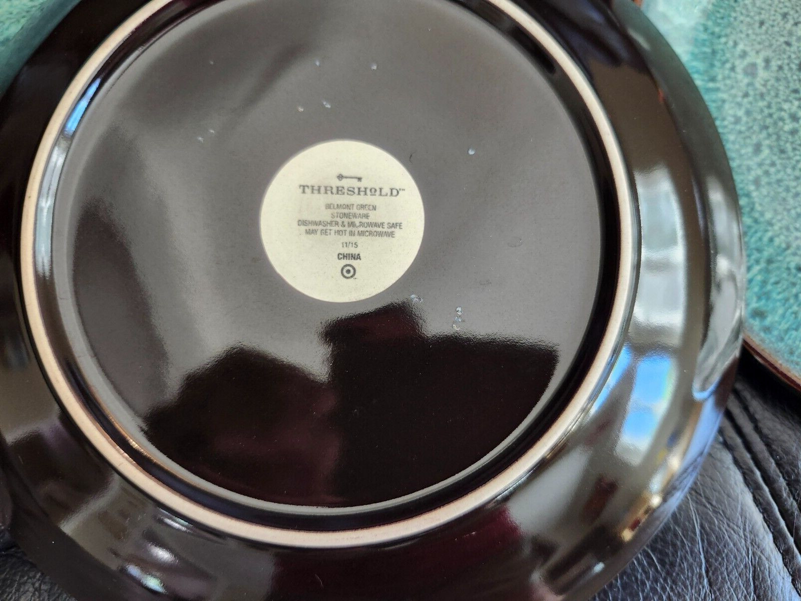 Threshold BELMONT GREEN Salad Plates Reactive Glaze Crackle 8 3/8" Set of 4