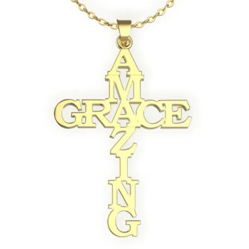 Stainless Steel Amazing Grace Cross Necklace & Earring Set - Gold, Christian - Picture 9 of 10
