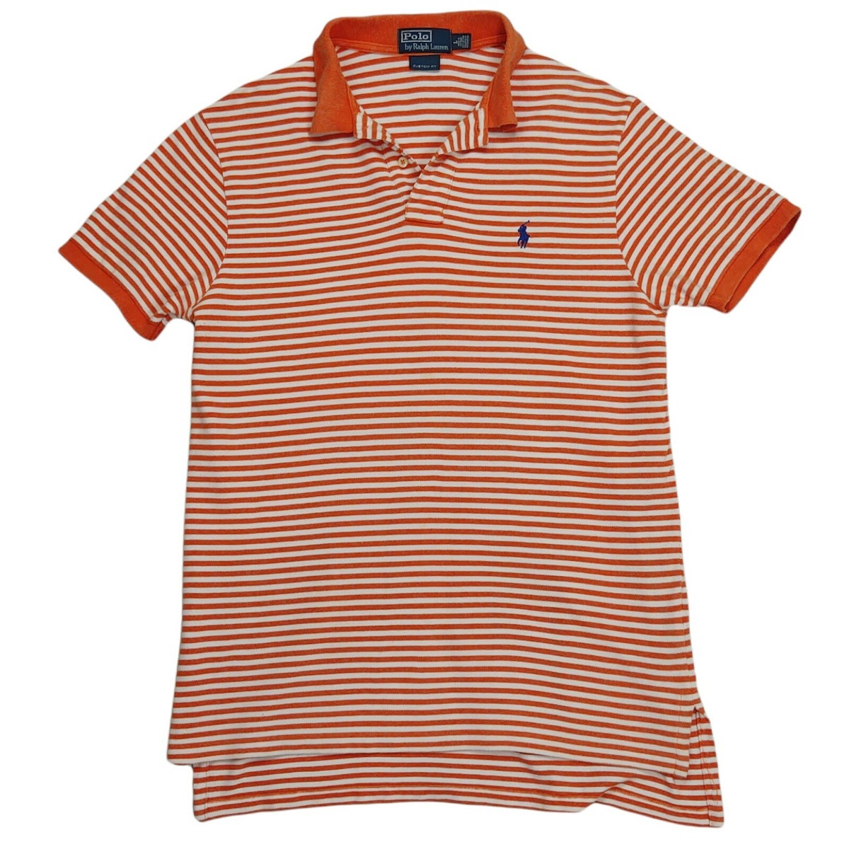 Men s Polo by Ralph Lauren Orange and White Striped Golf Polo Shirt Size Large