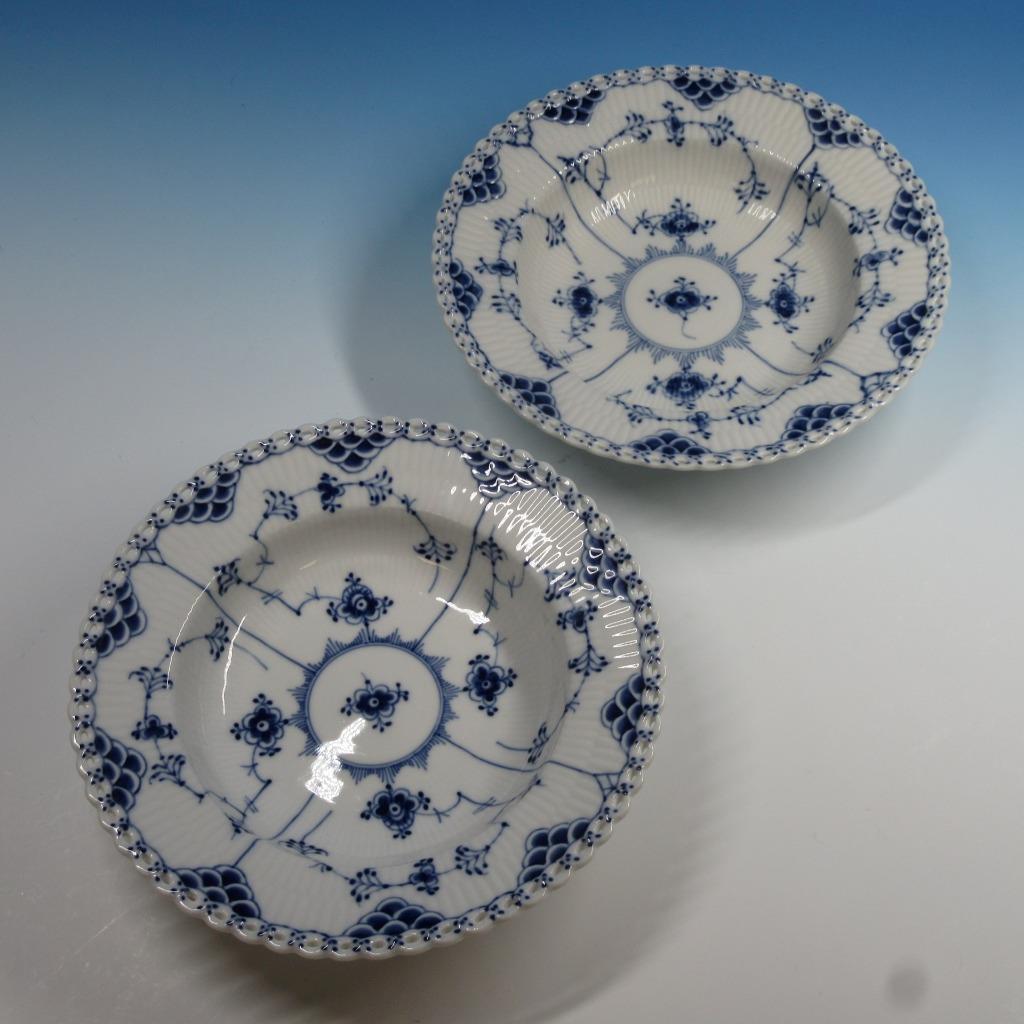 Royal Copenhagen Blue Fluted Full Lace - 1079 - Pair of Large 9" Rim Soup Bowls
