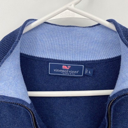 Vineyard Vines Sweater Long Sleeve 1/4 Zip Solid Blue Logo Size L Mens - Picture 5 of 10