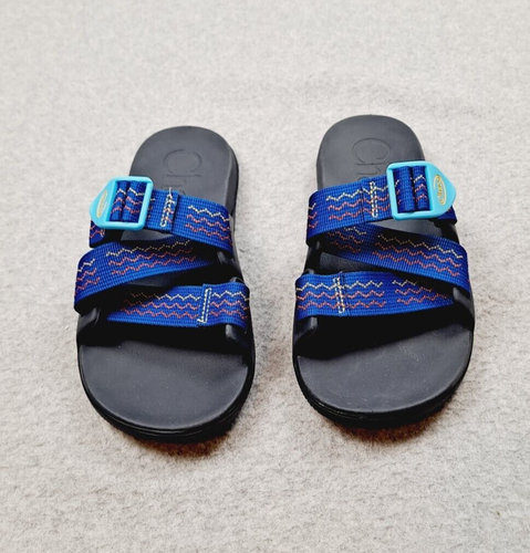 Chaco Shoes Woman 7 Blue Chillos Slide Sandals Adjust Straps Beach Cruise Comfy - Picture 2 of 6