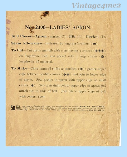 McCall 2390: 1900s Rare Uncut Misses 1908 Apron Fits All Vintage Sewing Pattern - Bild 4 von 5