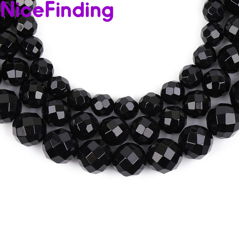 Natural Round Black Agate Faceted Onyx Beads - 8mm For Jewelry Making DIY - 15" Strand