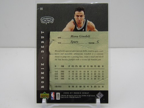 MANU GINOBILI 2006-07 UPPER DECK ROOKIE DEBUT! #067/100! SAN ANTONIO SPURS! - Picture 2 of 2