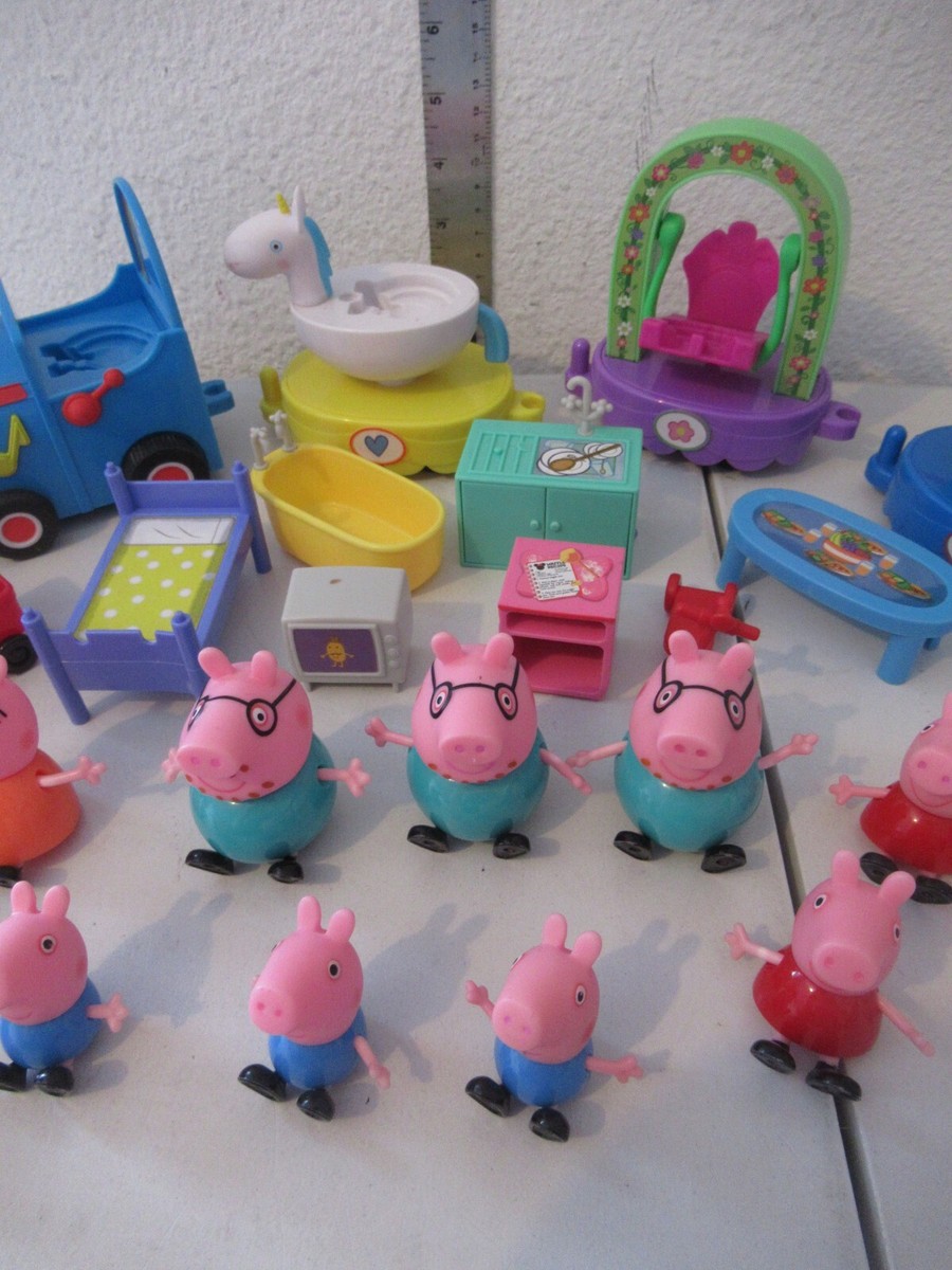 Peppa Pig lot of 13 figures and accessories train furniture more
