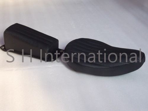 Solo Seat & Pillion Tuck & Roll Pad Black Leather Vert RIB Chopper Harley Bobber - Picture 19 of 20