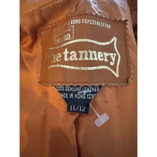 Abrigo de cuero vintage de los años 70 Montgomery Ward The Tannery con cinturón NARANJA QUEMADO TRENCH - Imagen 4 de 5