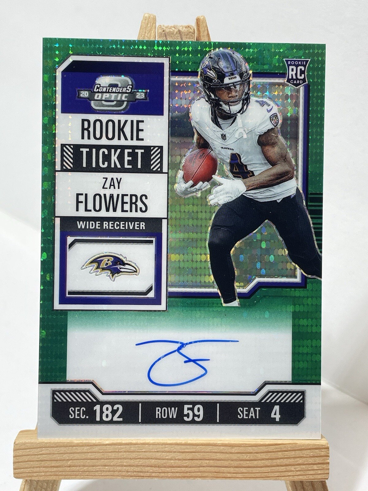 2023 Contenders Optic #142 - Zay Flowers /30 - Green Pulsar On Card Auto Rookie