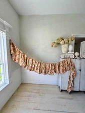 135x17 Valance 1870 Orange teal gold French fabric hand wood block printed mate