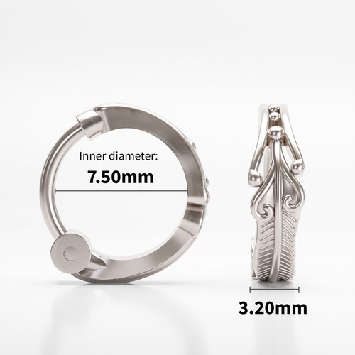 14K Solid White Gold Feather Tragus Earring with Clicker Closure, Body Jewelry - Picture 4 of 6