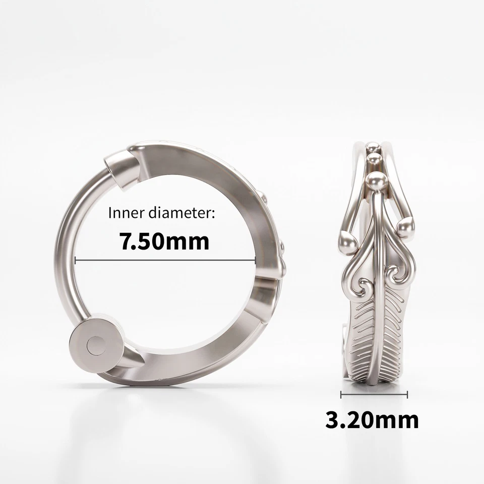 Pendiente Tragus Pluma Oro Blanco Sólido 14K con Cierre Clicker, Joyería Corporal Foto 4 de 4